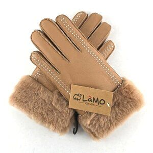 LAMO Women's 100% Premium Australian Sheepskin Leather Gloves White Stitch Sz M
